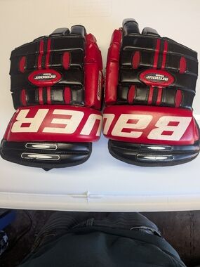 Nike-Bauer Red & Black Hockey Gloves